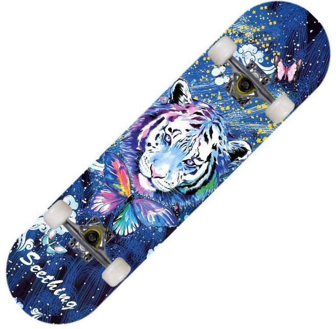 專業成人兒童幼童滑板 四輪楓木板 初學者造型雙翹板, 老虎（專業級高彈輪）, 1個