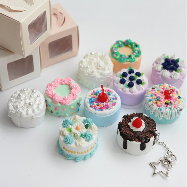 미니어처 케이크 키링 만들기 DIY 키트 세트 [14종 데코덴 미니 모형 케익 클레이 미니어쳐 열쇠고리 템], 1개, 05. 웨딩진주 케이크