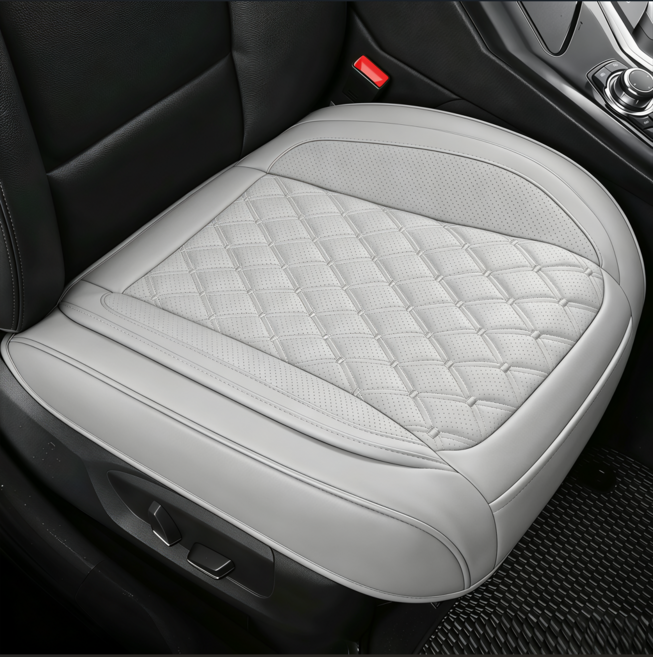 자동차 앞좌석 쿠션 무취 고급 인조가죽 통기성 미끄럼방지 시트커버, 1개, 회색