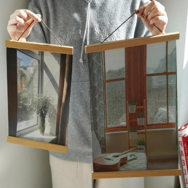 벽걸이 액자 프레임 행잉 포스터 걸이 족자 웨딩 사진, 1개, 몽땅 브라운우드_소