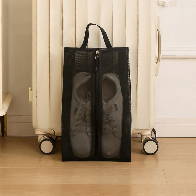 보브은 다용도 경량 메쉬 슈즈백 여행용 운동화 지퍼가방, 1개, 블랙