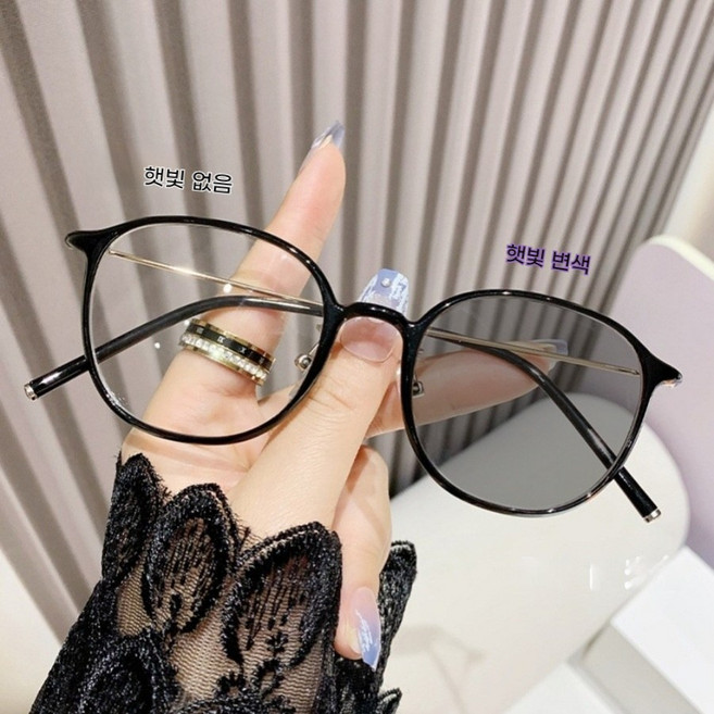 DZX 남녀공용 변색 블루라이트 자외선 차단 안경 클래식 오버사이즈 뿔테 선글라스