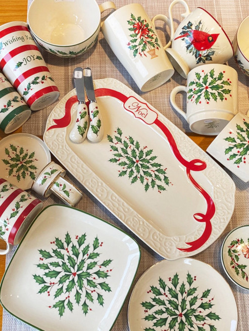 레녹스 홀리데이 도자기 크리스마스 샐러드 볼 예쁜 그릇, 1개, 한식 접시 - 깊은 접시