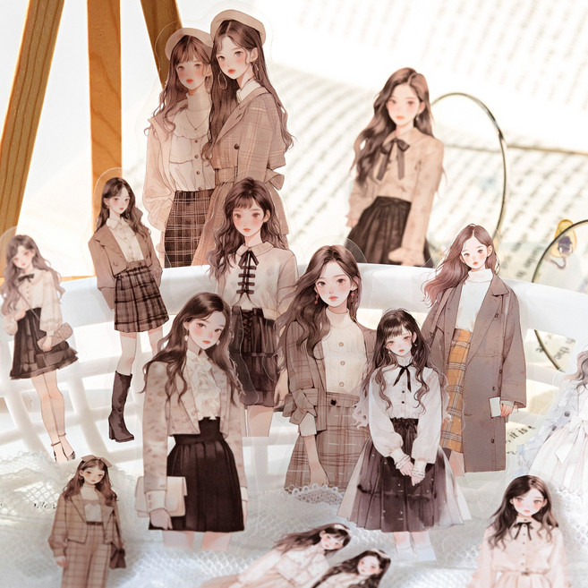 올리브파티 소녀의라이프 시리즈 감성 빈티지 인물 방수 다꾸 스티커 30매 세트, 2개, 민트+런던
