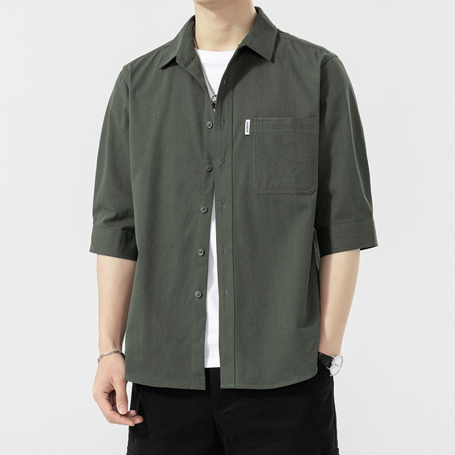 POMTOR 여름 남자 데일리 베이직 순면 캐주얼셔츠 7부
