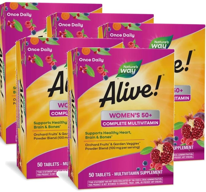 네이처스웨이 얼라이브 50세이상 여성 컴플리트 멀티비타민 Nature's Way Alive Women Multivitamin, 5개, 50정 - 쿠팡