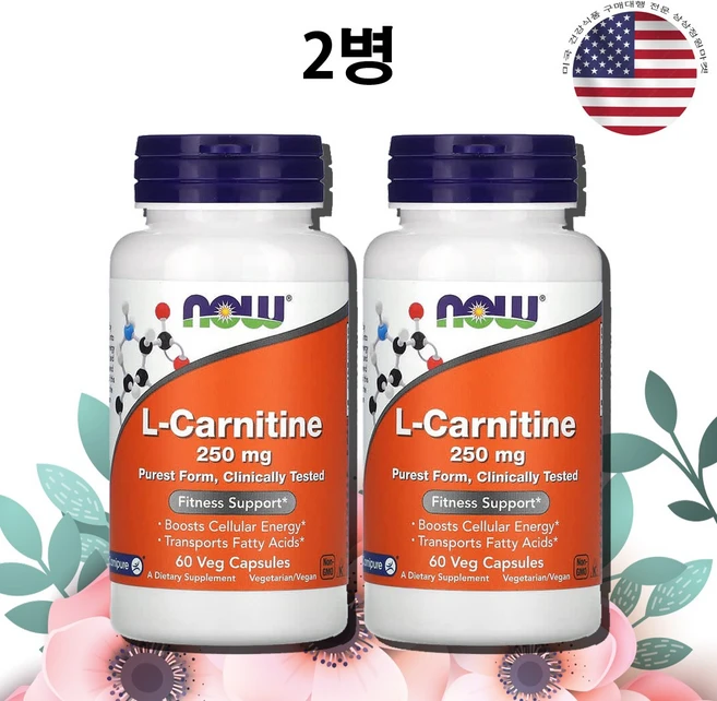 나우푸드 L-카르니틴 250mg 베지 캡슐 글루텐 프리 비건, 60정, 2개 - 쿠팡