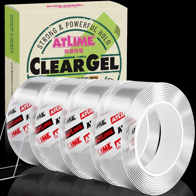 아뜰라임 클리어겔 자국없는 초강력 실리콘 양면 테이프 3cm x 3m, 투명, 4개