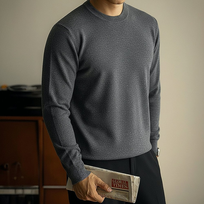 마할로 남자 간절기 얇은 니트 티 소프트 라운드 긴팔 스웨터