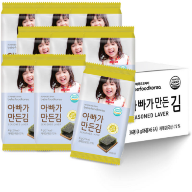 아빠가 만든 김 아기반찬 키즈 유아용김, 4개, 4g, 저염