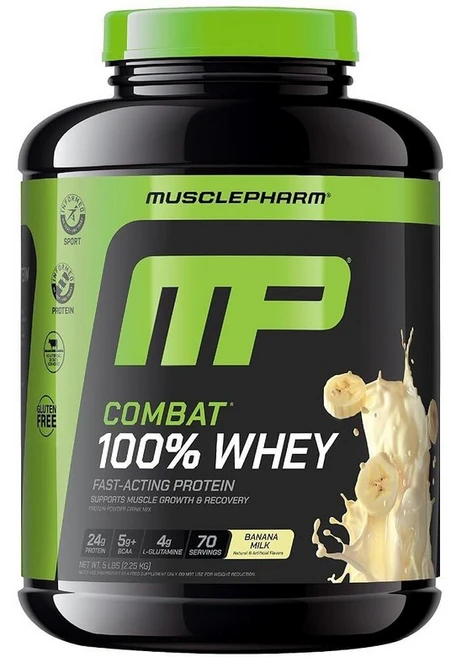 MusclePharm Combat 100% 유청 근육 생성 유청 단백질 파우더 초콜렛 밀크 2.3kg(5파운드) 67회 분량, 바나나 - 쿠팡