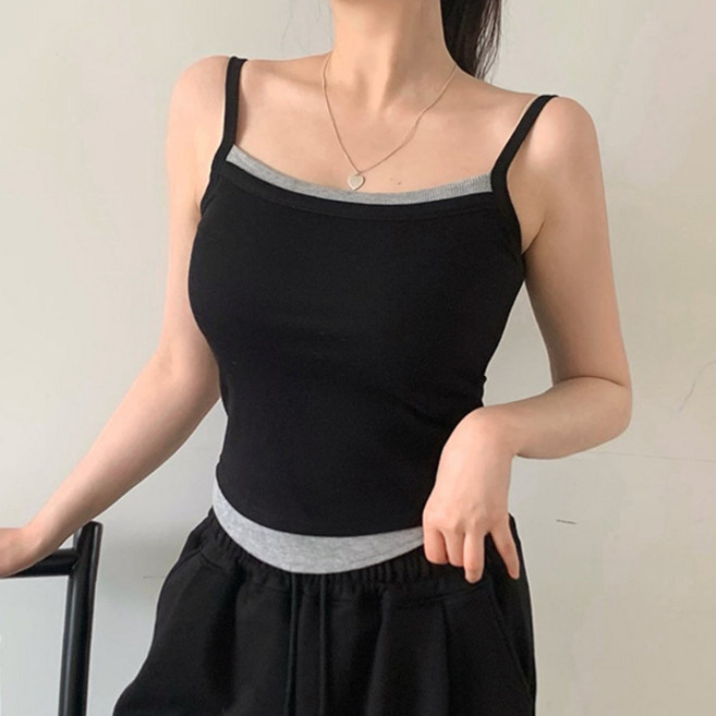 마이쏭 여성 끈탑 어도어배색크롭끈나시