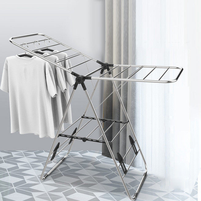 SAIVEINA 프리미엄 날개형 접이식 스텐 5파이 2단 빨래건조대 이불 건조대 원롬 세탁건조대, 블랙, 1개