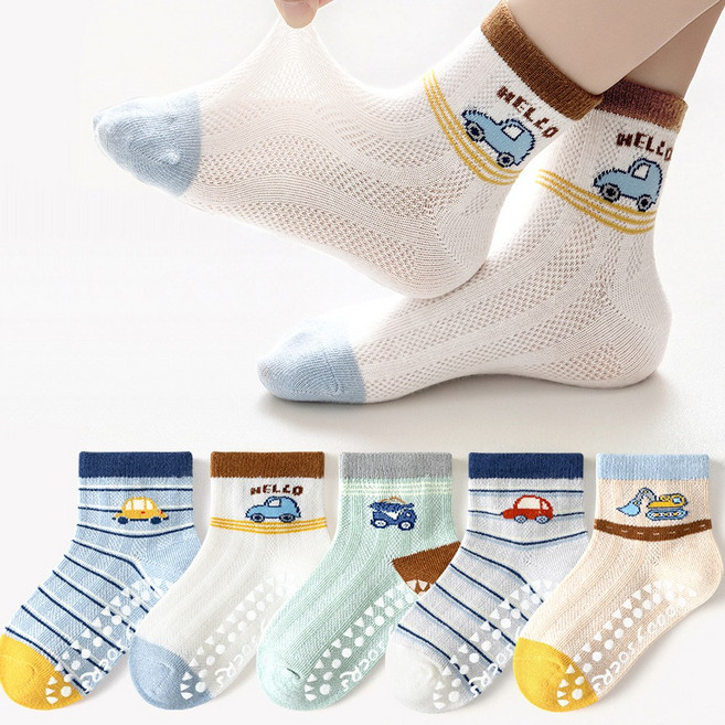 슈가앤 남아용 NM 5켤레 미끄럼 방지 메쉬 양말세트 유아 아동 주니어 초등양말