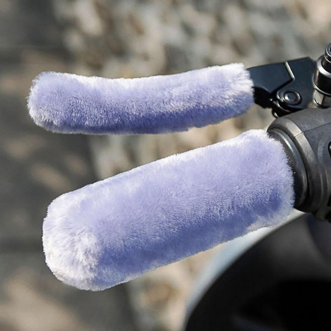 IDEA1st 퍼 핸들 커버 오토바이 자전거 그립 스쿠터 킥보드 겨울 털 손잡이, 1세트, 블루