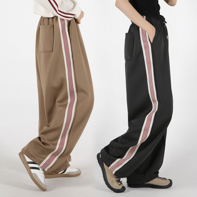 오버나인 여자 여성 옆트랙 라인 와이드 츄리닝 밴딩 트레이닝 팬츠 바지