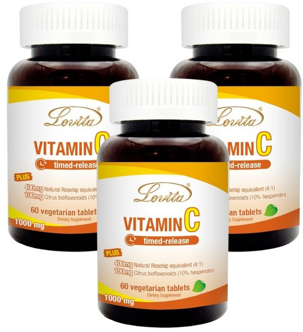 Lovita愛維他 長效緩釋型維他命C素食錠1000mg (維生素 玫瑰果 生物類黃酮 維他命P), 60顆, 3罐
