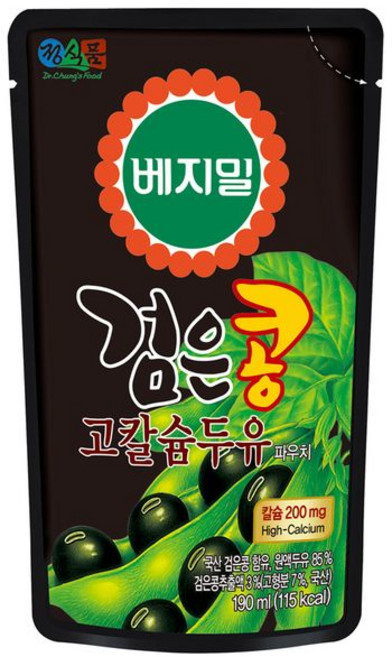베지밀 검은콩 고칼슘 두유 파우치 190ml 45봉, 45개