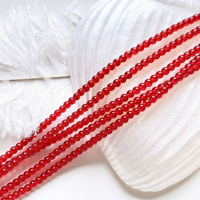 [1줄]4mm 글래스볼 투명 레드 5-1-9 비즈팔찌 공예재료 악세사리 목걸이만들기