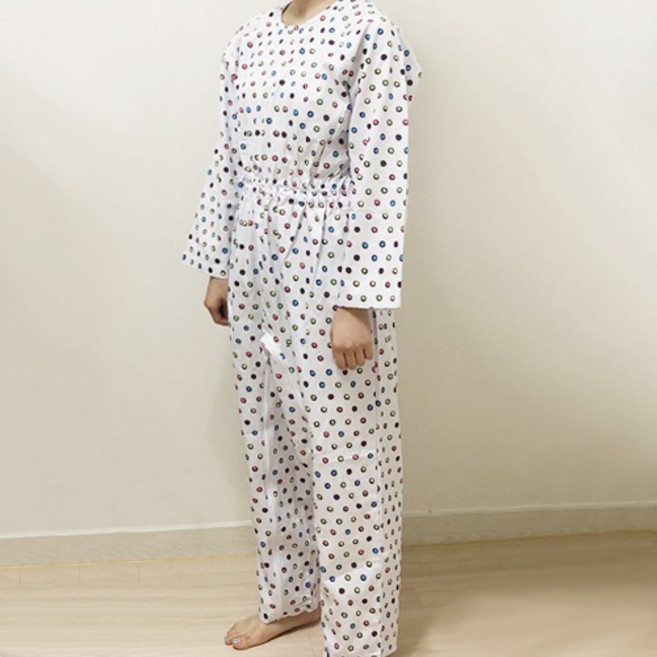 치매복 환자복 우주복 땡땡이 지퍼형 디자인, 1개