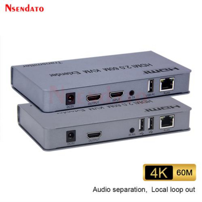 Extender HDMI RJ45 4K 60Hz 60m KVM HDMI 익스텐더 USB KVM HDMI 포함 Cat6 HDMI KVM 이더넷 익스텐더 USB 마우스 키보드 용, 4) TX RX - AU Plug, 1개