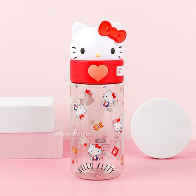 산리오 헬로키티 입체 피규어 클리어 물통 물병 500ml, 1개