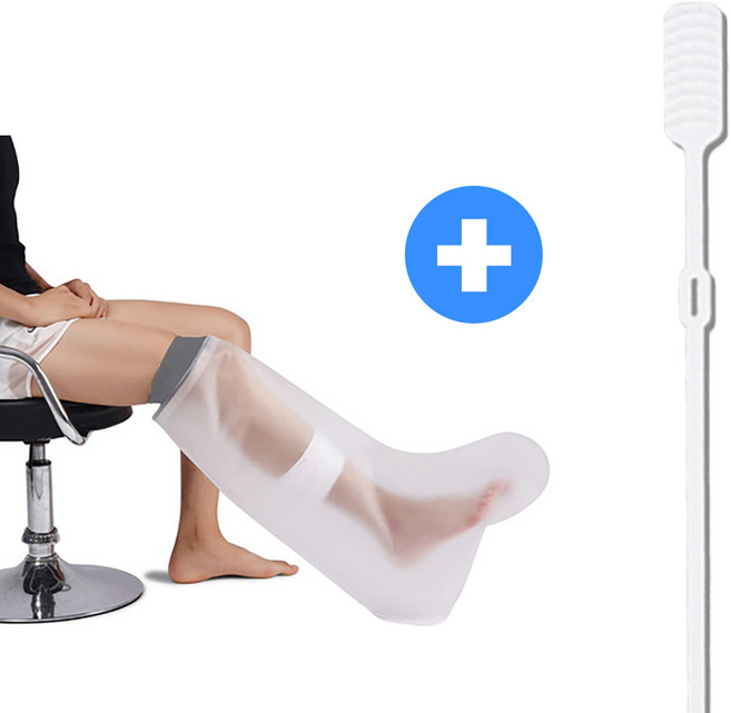 굿앤윌 깁스 방수커버 +깁스긁개 세트 통깁스 기브스 샤워, 1개, 다리 소+깁스긁개