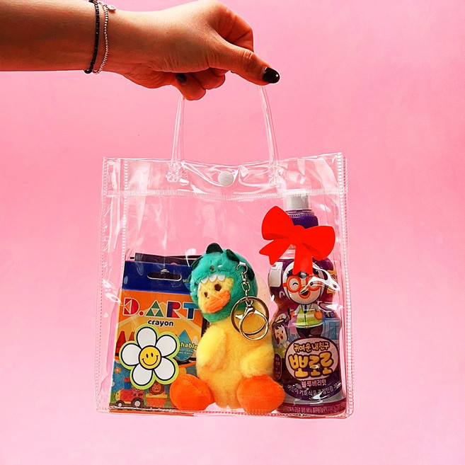 PVC 투명 쇼핑백 10p 비닐 손잡이 가방 구디백 선물 포장 어린이집 답례품 미니 와인 비닐백, XL 10p