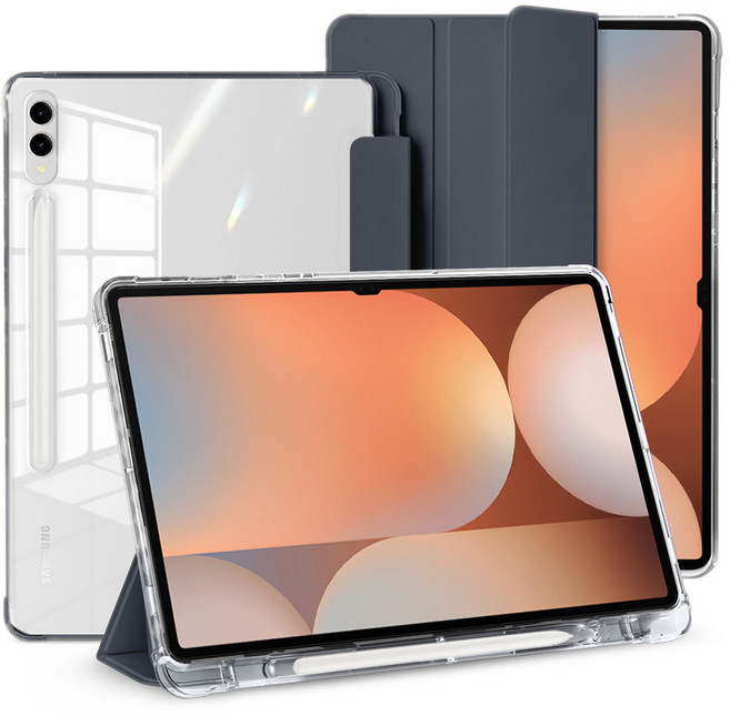 뷰씨 펜슬 수납 스마트 북커버 클리어 범퍼 케이스, 차콜그레이, 1개