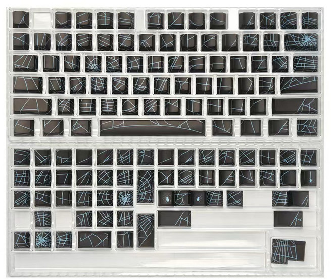 기곅식 키보드 키캡 측면각인 거미줄 키보드 키캡 체리 프로파일 투광 PBT 열승화 키캡, 블랙블루, 1개