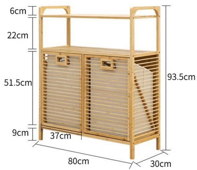 바네스데코 대나무 햄퍼 수납 바구니 슬라이딩 분리수거함, 가로판 포함 양문형 서랍장