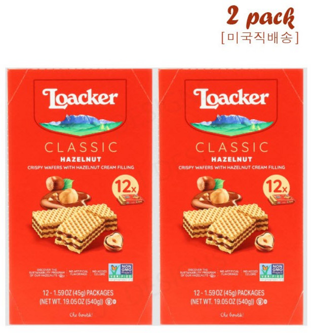 [미국직배송]Loacker Classic Crispy Wafers Hazelnut 로아커 클래식 크리스피 와퍼 헤이즐넛, 2개, 540g