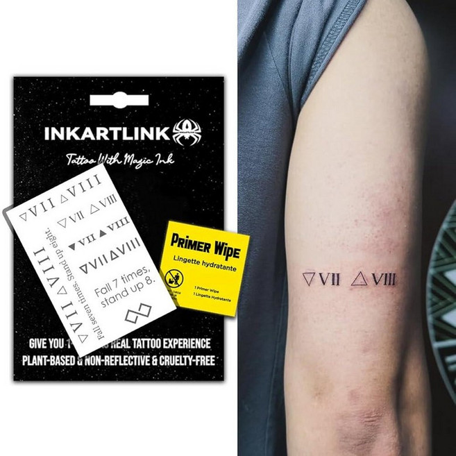 INKARTLINK 반영구 타투 고대 로마 숫자의 맞춤형 임시 문신 맞춤형 날짜 및 이름에 적합 동물 실험 없음 방수 무반사 (로마 숫자), 로마 숫자, 1