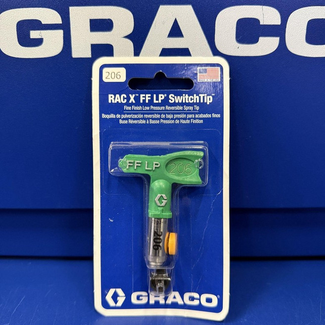 Graco FFLP108 미세 마감 에어리스 292986 X 양면 건용 팁 저압 스프레이 페인트 RAC, 12 FFLP206 그린 저압 컴팩트 노즐 업그레이드, 1개