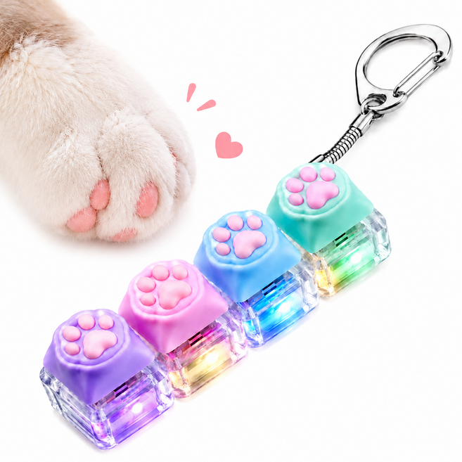 트리플령 LED 고양이 키캡 키링 키보드 클릭커 딸깍이 열쇠고리, 1개, 혼합 4구