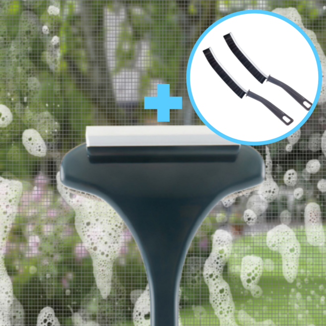 길이조절 방충망 유리창 창문 청소 브러쉬 + 창틀 문틀 욕실 청소솔 Set, 흰색, 1세트