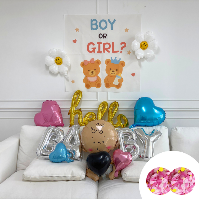 [쏘스데이] 젠더리빌 베이비샤워 성별공개 풍선세트 파티용품 패키지, 1개, 핑크세트