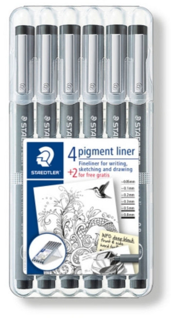 스테들러 피그먼트라이너 4+2 6본 세트 308 SB6P, 1개, 블랙