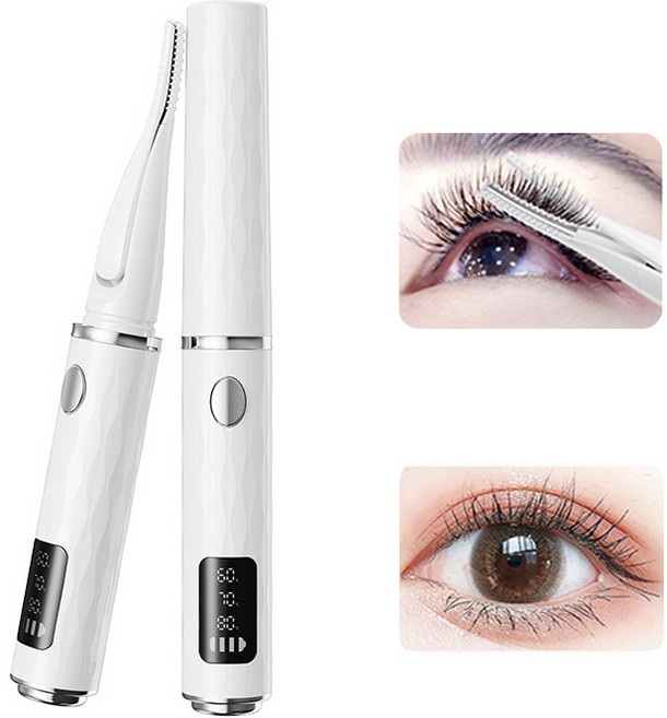 Keka 집게형 속눈썹 고데기 3단계 온도 조절 LED 디스플레이 Type-C 충전, 화이트