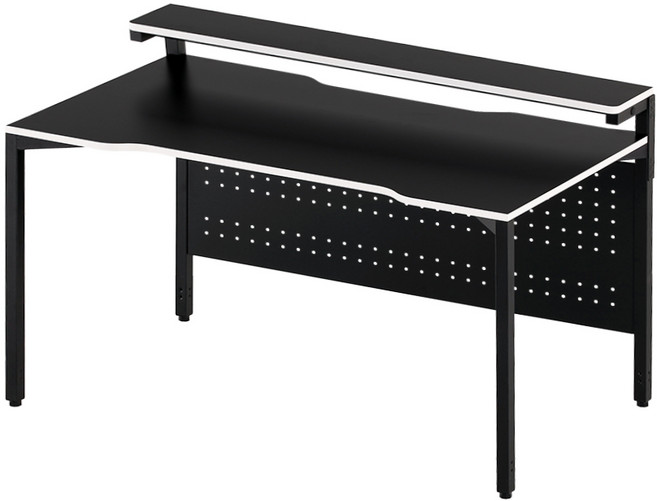 209애비뉴 제로스테이션 스탠다드 1800x700 타공판 선반 컴퓨터책상, 블랙+아이보리엣지