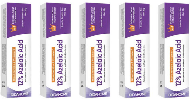 FDA 승인 12% 아젤-라-산 크림|지성 피부|피지/모공 관리/잡티 케어|무자극 데일리 톤업 크림, 5개, 20g