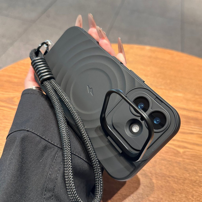 Rabbit Technology 經典波樣磁吸殼 內置隱藏支架 適用iPhone手機殼, 黑色,iPhone13, 1個