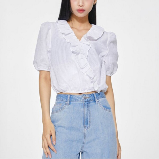 [미쏘(비노출)] [미쏘] 프릴 랩 블라우스 (MIWBWD716G-T)