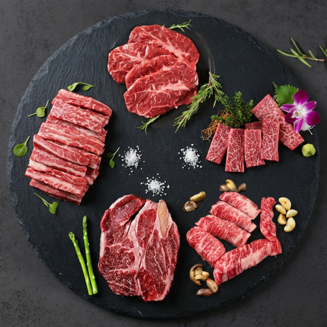 [한정수량특가] 빌리푸드 1++ 한우 구이용 등심500g 특수부위(살치살+갈비살+업진살+부채살)500g, 1세트, 1kg