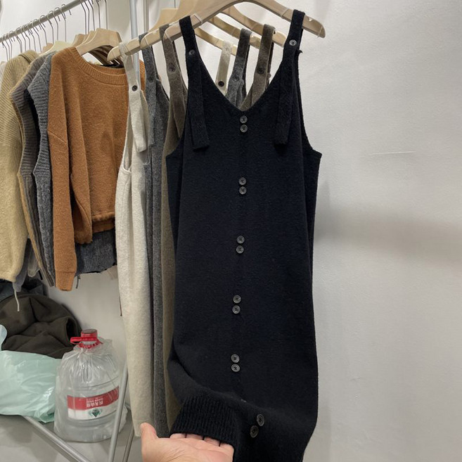 메인워크 여성 니트 멜빵 원피스 봄가을 루즈핏 간절기 스판 편한 미디 기장 스웨터 나시 임산부 스커트 아우터 치마