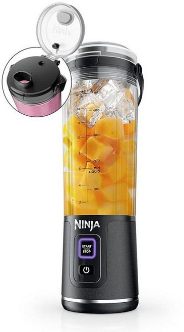 닌자 블라스트 충전식 휴대용 쉐이크 블렌더 532ml 마블화이트, 메탈릭 블랙
