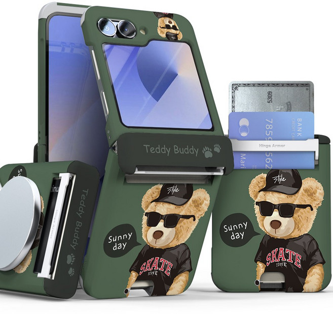 이디즌 갤럭시 Z플립 케이스 컬러 테디시리즈 귀여운 디자인 슬림 카드 2장 수납 힌지보호 충격방지 맥세이프 호환 자석내장