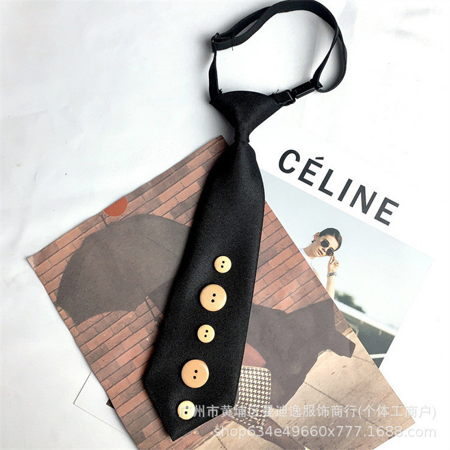 黑色複古扭扣皮革領帶 女學士服領結 學院風潮