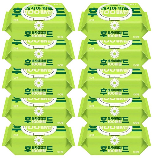 쌍용 코디 후레시아 마일드 물티슈 캡형 100매X10개, 100매, 10개