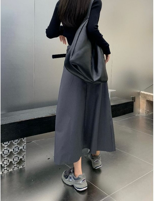 DIU 灰色百褶裙女春秋高級感西裝裙復古高腰顯瘦新款中長款A字半身裙
